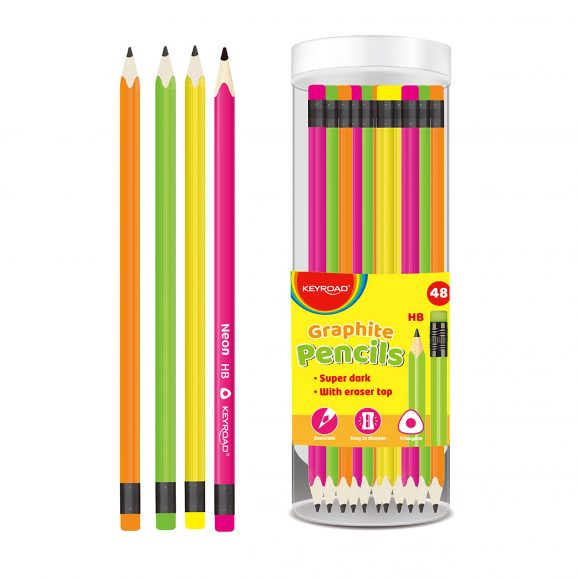 Μολύβι ΗΒ με γόμα blister 6 neon χρωμ. - 48 τμχ